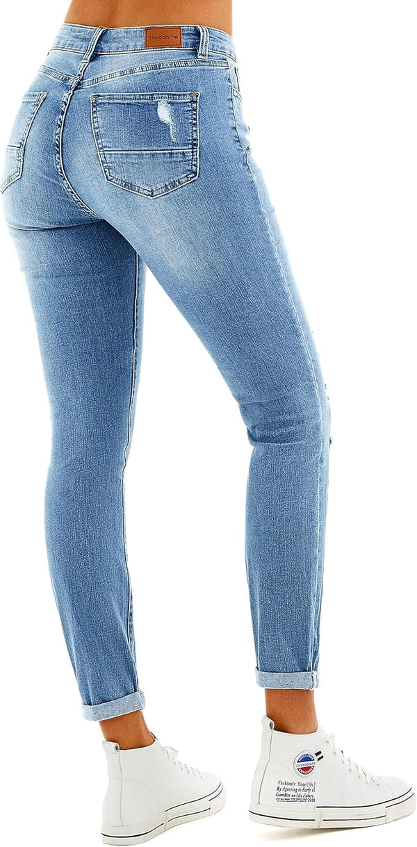 Jeans boyfriend troués bleu pâle jambe étroite (s)-Rhodanthe-La Penderie du Paradis 🕊