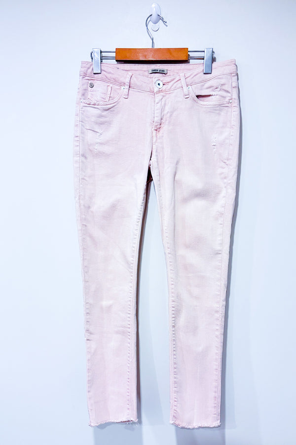 Jeans court Rachelle usé rose jambe étroite (m)* seconde main - Garcia- La Penderie du Paradis