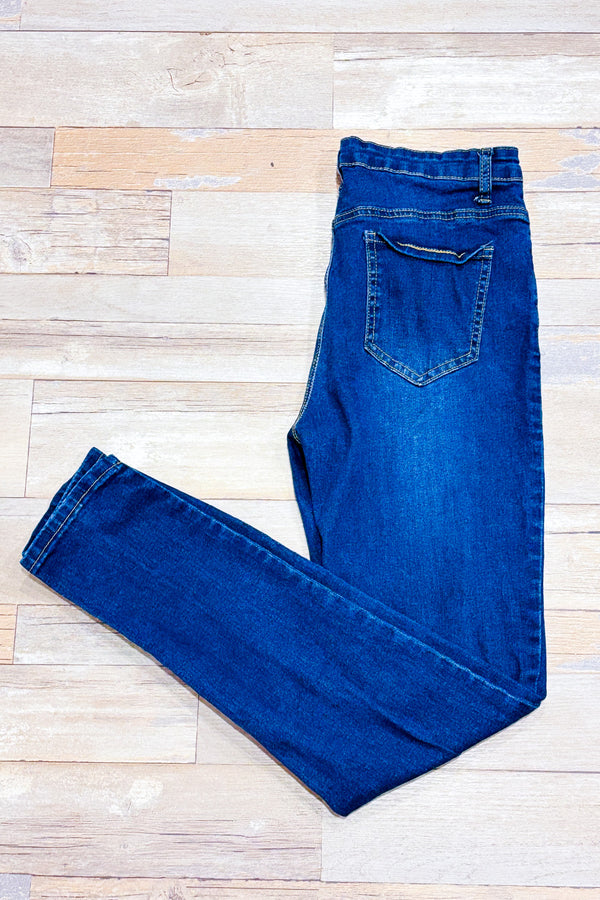 Jeans bleu foncé jambe étroite seconde main - SHEIN- La Penderie du Paradis