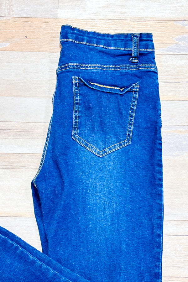 Jeans bleu foncé jambe étroite seconde main - SHEIN- La Penderie du Paradis