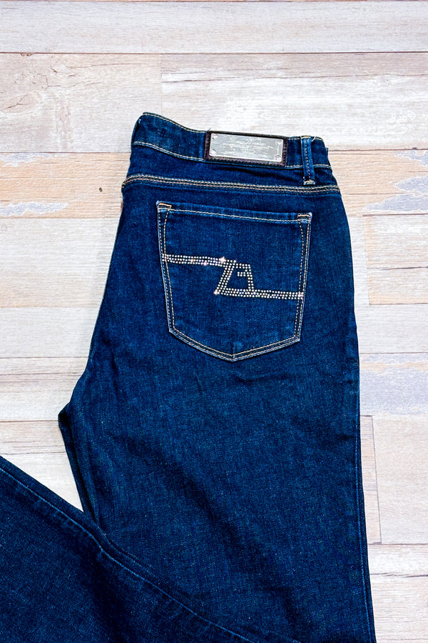 Jeans bleu foncé jambe droite seconde main - Zara- La Penderie du Paradis