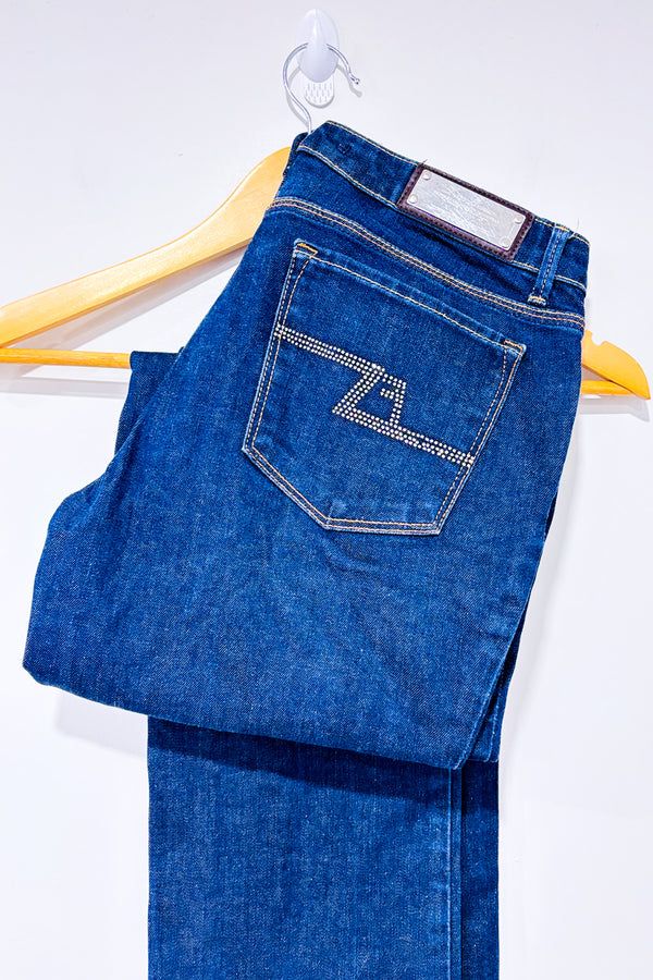 Jeans bleu foncé jambe droite seconde main - Zara- La Penderie du Paradis