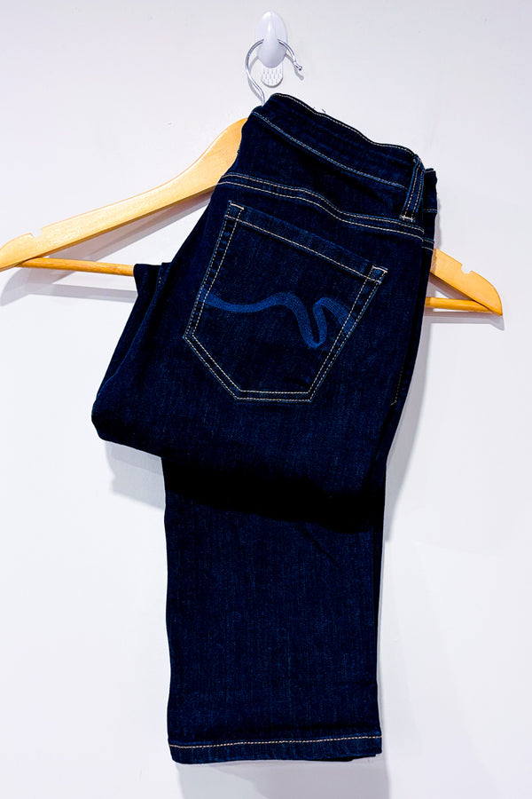 Jeans bleu foncé jambe droite seconde main - Santana Jeans- La Penderie du Paradis