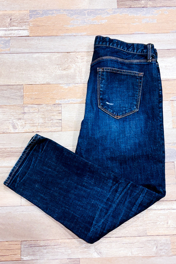 Jeans boyfriend bleu foncé effet usé * seconde main - GAP- La Penderie du Paradis