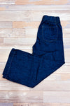 Jeans taille élastique jambe large bleu foncé seconde main - Zara- La Penderie du Paradis