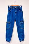 Jeans jogger bleu taille haute à poches cargo* seconde main - Blumind- La Penderie du Paradis