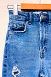 Jeans mom slim taille haute bleu délavé seconde main - Stradivarius- La Penderie du Paradis