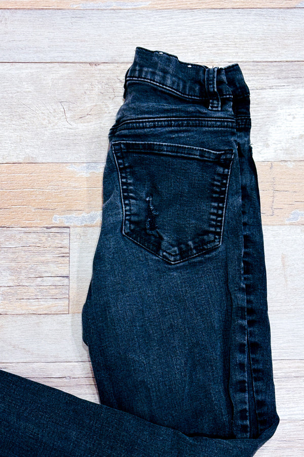 Jeans skinny noir taille haute effet usé seconde main - Dynamite- La Penderie du Paradis