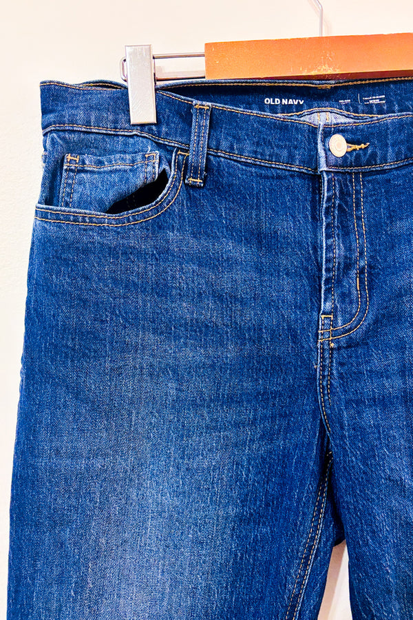 Jeans Wow Boyfriend bleu foncé à taille régulière seconde main - Old Navy- La Penderie du Paradis