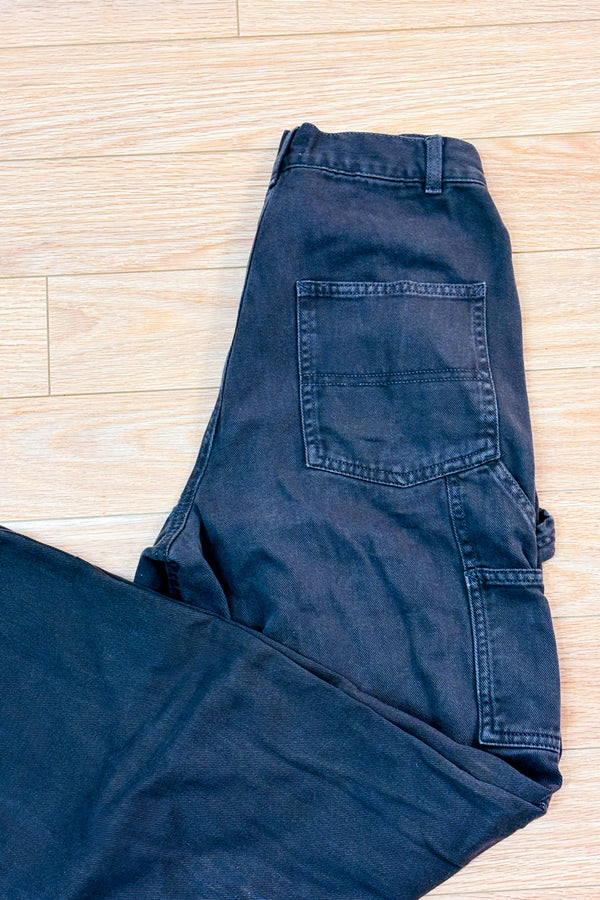 Jeans cargo noir délavé à taille haute seconde main - Garage- La Penderie du Paradis