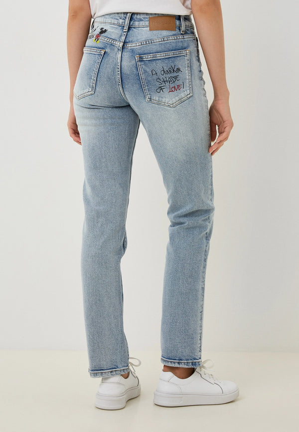 Jeans droit bleu pâle Mickey Mouse* seconde main - Desigual- La Penderie du Paradis