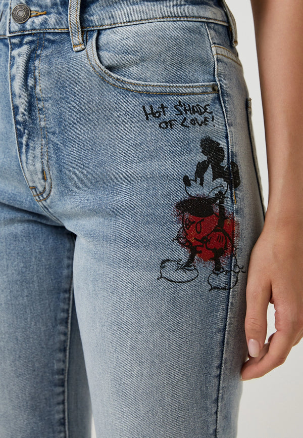 Jeans droit bleu pâle Mickey Mouse* seconde main - Desigual- La Penderie du Paradis