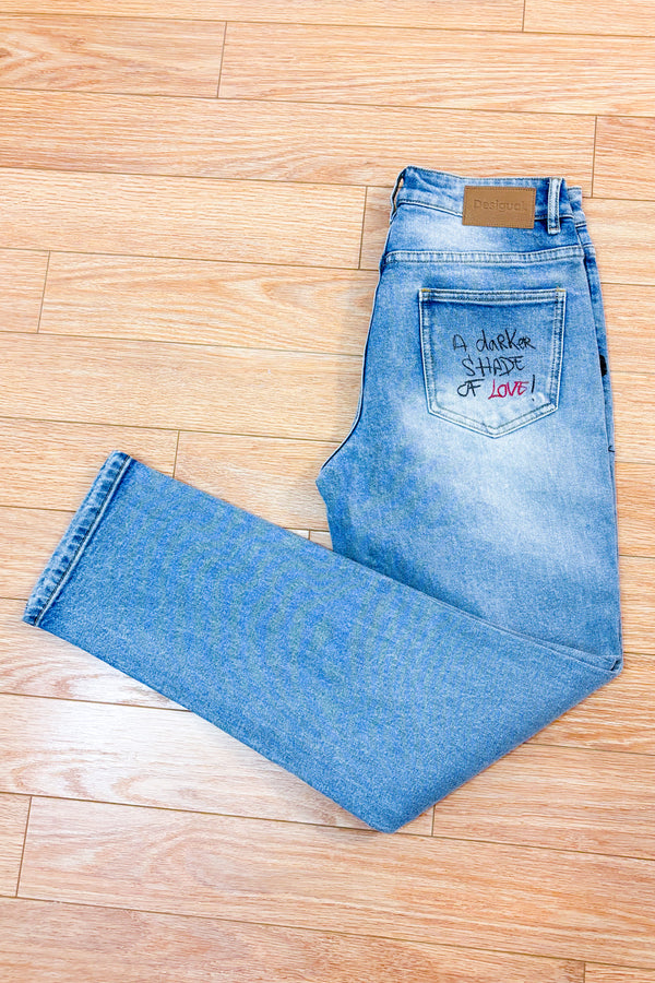 Jeans droit bleu pâle Mickey Mouse* seconde main - Desigual- La Penderie du Paradis