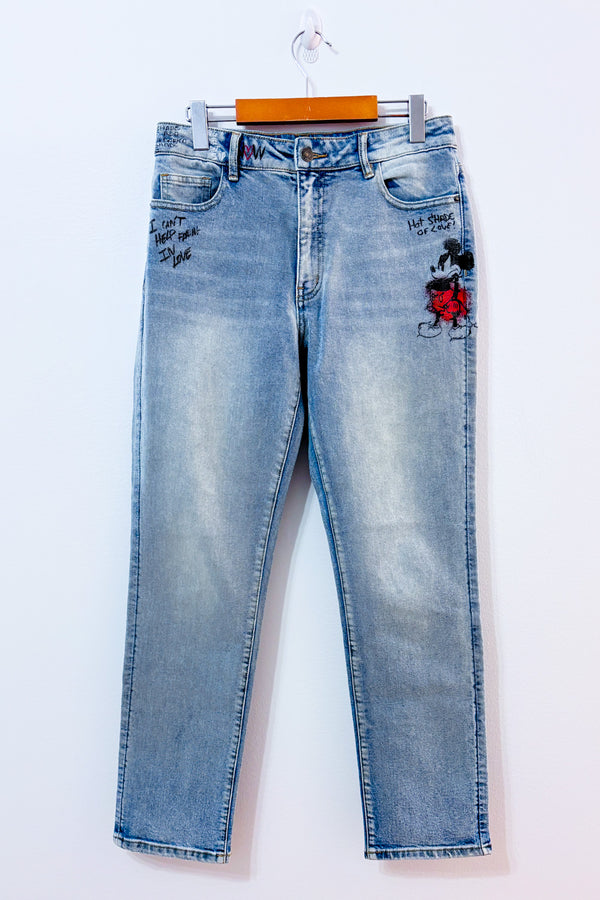 Jeans droit bleu pâle Mickey Mouse* seconde main - Desigual- La Penderie du Paradis