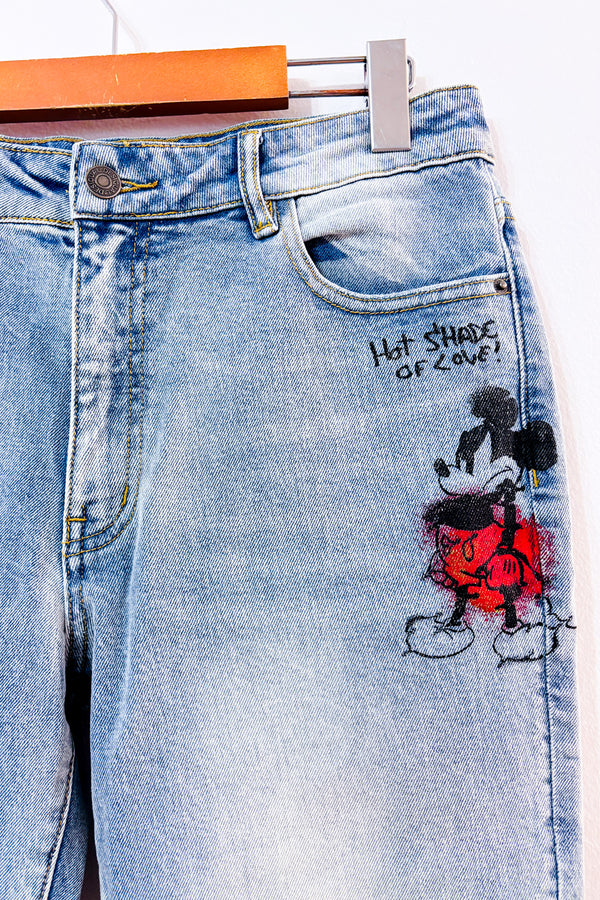 Jeans droit bleu pâle Mickey Mouse* seconde main - Desigual- La Penderie du Paradis