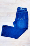 Jeans bleu foncé délavé coupe droite seconde main - Carreli- La Penderie du Paradis