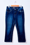 Jeans bleu foncé délavé coupe droite seconde main - Carreli- La Penderie du Paradis