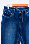 Jeans bleu foncé délavé coupe droite seconde main - Carreli- La Penderie du Paradis