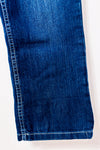 Jeans bleu foncé délavé coupe droite seconde main - Carreli- La Penderie du Paradis