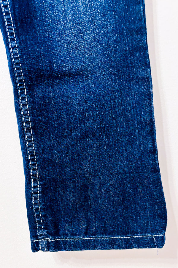 Jeans bleu foncé délavé coupe droite seconde main - Carreli- La Penderie du Paradis