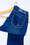 Jeans bleu foncé délavé coupe droite seconde main - Carreli- La Penderie du Paradis