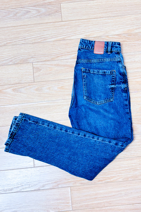 Jeans bleu foncé à taille haute* seconde main - Zara- La Penderie du Paradis
