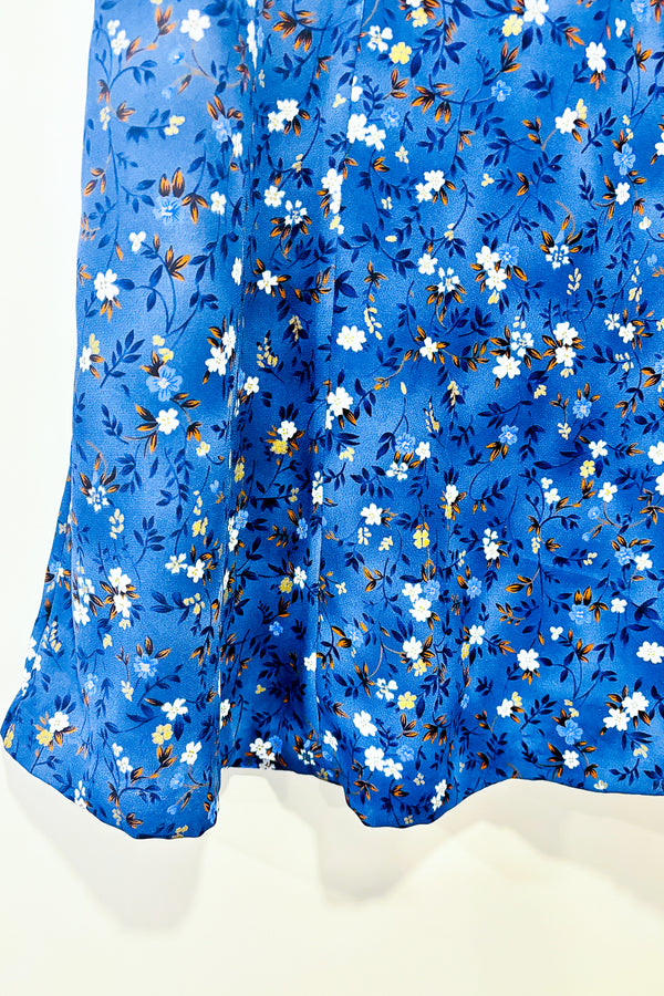 Jupe midi bleue fleurie taille haute (m) - Emotions Exclusif - La Penderie du Paradis ?