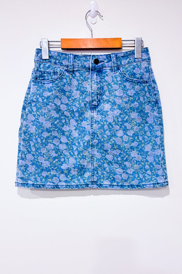 Jupe bleue fleurie en jeans* seconde main - Mariloup Wolfe- La Penderie du Paradis