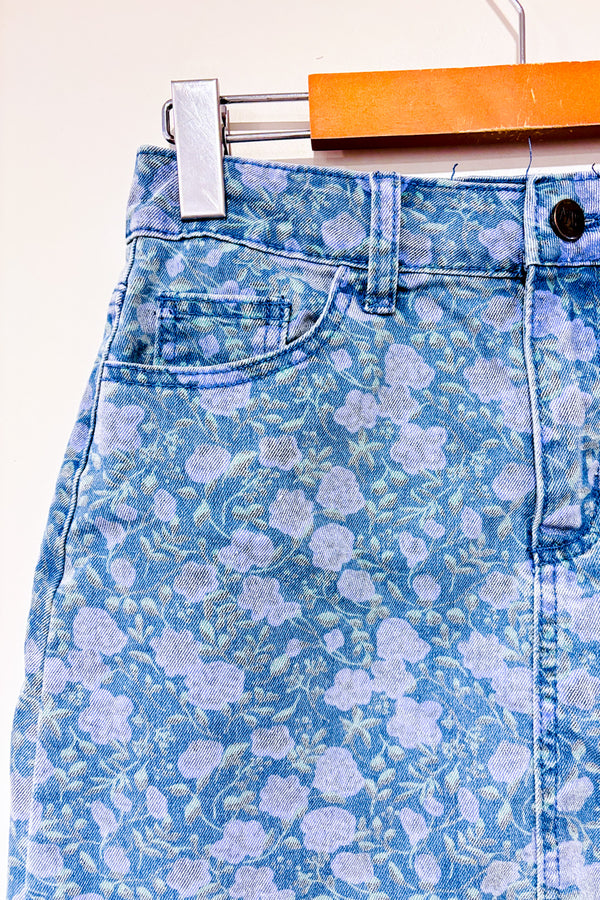 Jupe bleue fleurie en jeans* seconde main - Mariloup Wolfe- La Penderie du Paradis