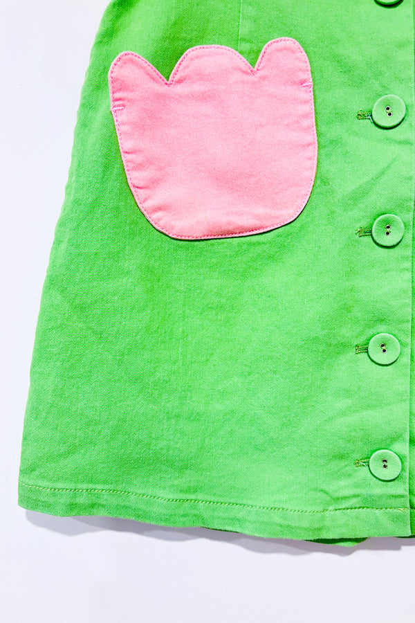Jupe verte et rose en denim seconde main - Smak Parlour- La Penderie du Paradis