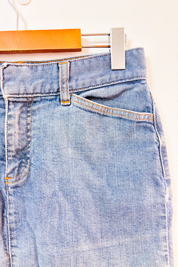 Jupe en jeans bleue Hip-Hugger extensible seconde main - GAP- La Penderie du Paradis