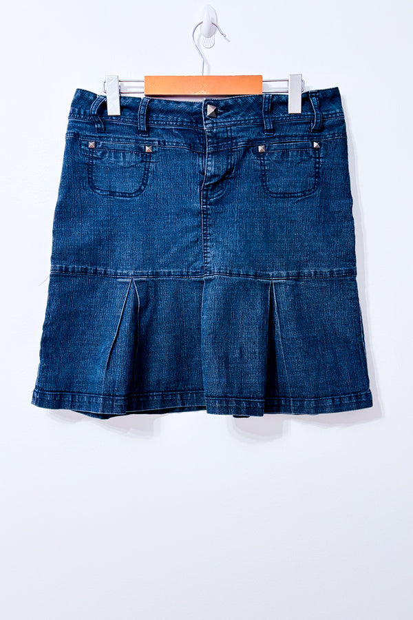 Jupe en denim bleu foncé plissée seconde main - Lois Jeans- La Penderie du Paradis