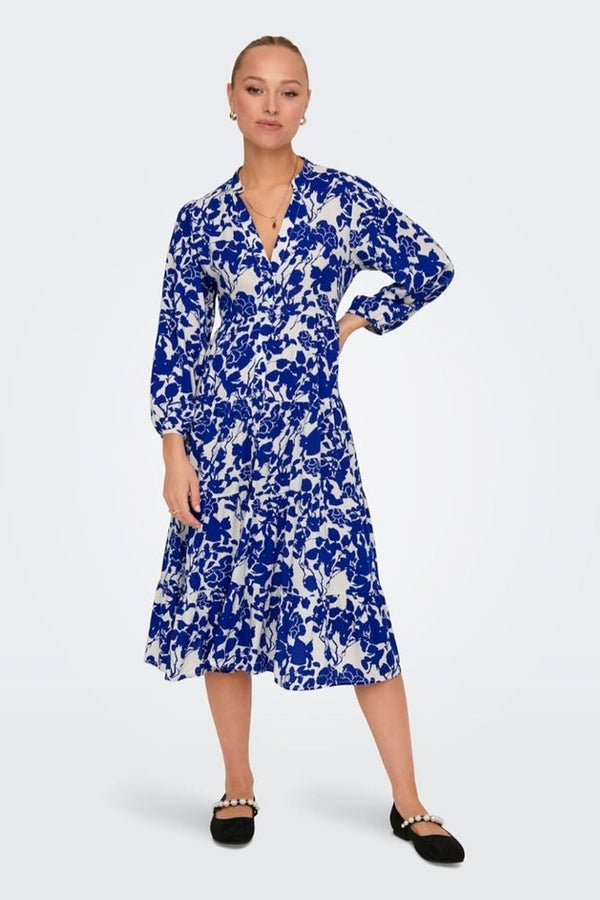 Robe midi bleue et blanche fleurie* seconde main - Only- La Penderie du Paradis