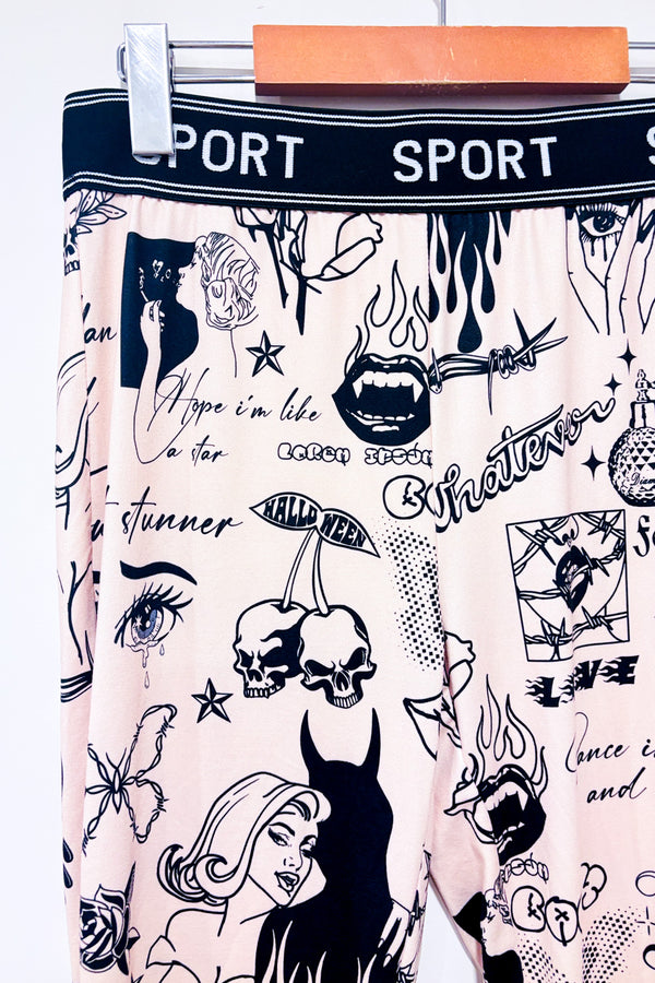 Legging beige à étrier imprimé tatouages seconde main - SHEIN- La Penderie du Paradis