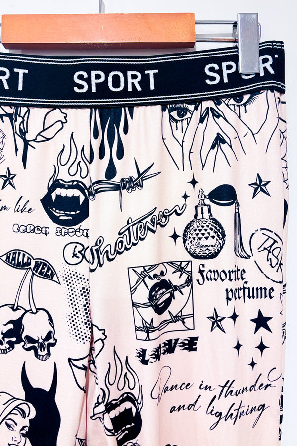 Legging beige à étrier imprimé tatouages seconde main - SHEIN- La Penderie du Paradis