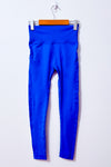 Legging bleu-mauve avec large taille côtelée et panneaux latéraux texturés