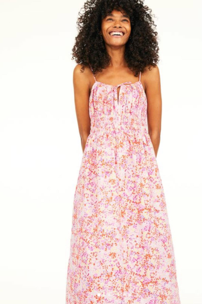 Robe midi rose fleurie* seconde main - H&M- La Penderie du Paradis