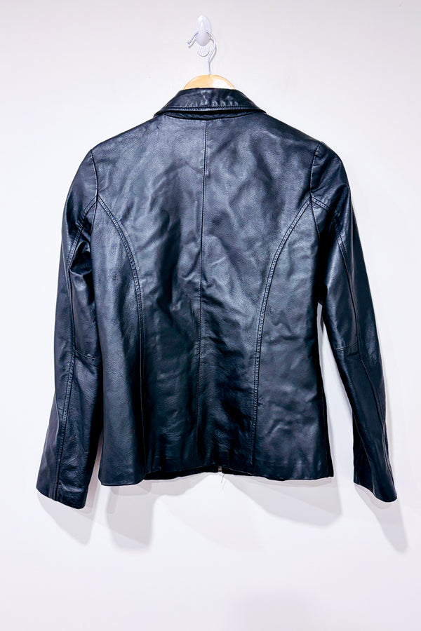 Manteau noir en cuir véritable (m)-Atmosphère-La Penderie du Paradis 🕊