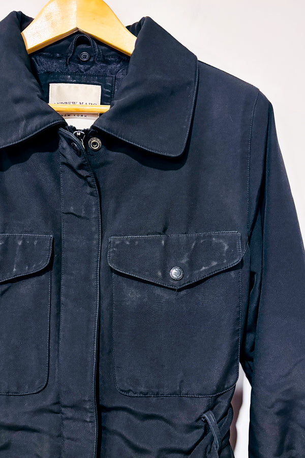 Manteau trench noir style cargo seconde main - Andrew Marc- La Penderie du Paradis