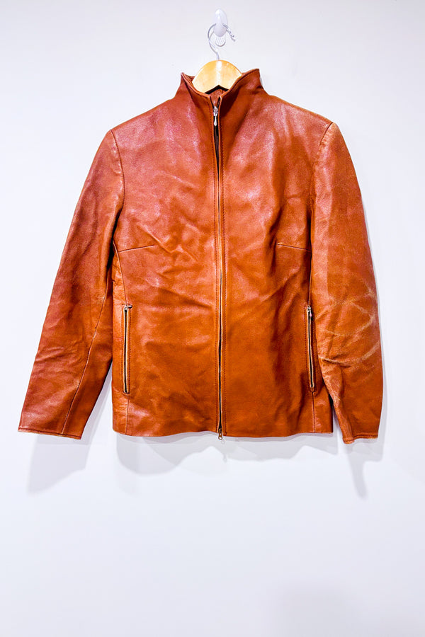 Veste en cuir véritable taupe à zip* seconde main - Vera Pelle- La Penderie du Paradis