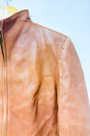 Veste en cuir véritable taupe à zip* seconde main - Vera Pelle- La Penderie du Paradis