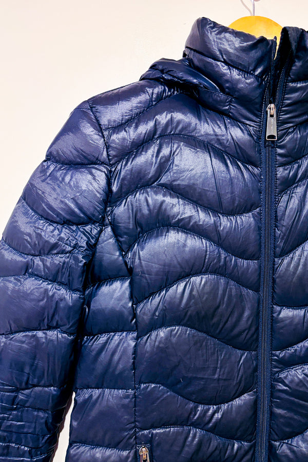 Manteau puffer mauve long en duvet seconde main - Andrew Marc- La Penderie du Paradis