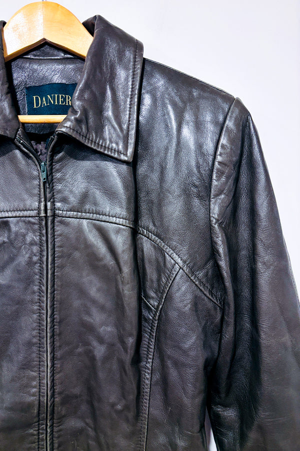 Manteau en cuir charcoal mi-long * seconde main - Danier- La Penderie du Paradis