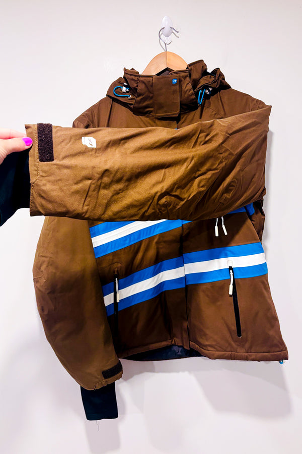 YY_Manteau d'hiver brun et bleu* seconde main - Orage- La Penderie du Paradis