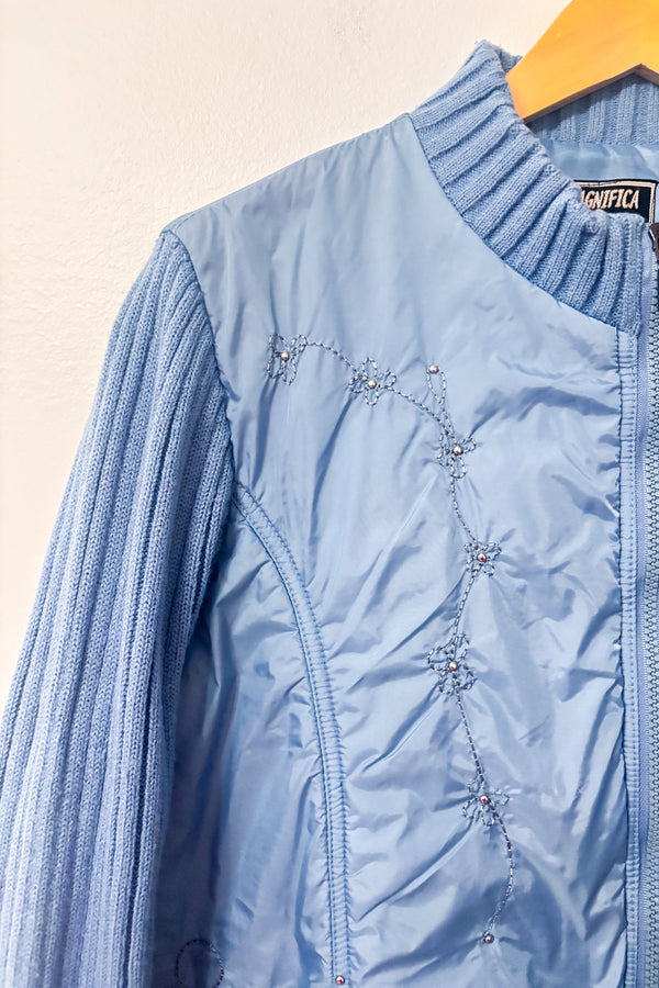 Manteau léger bleu à manches en tricot seconde main - Magnifica- La Penderie du Paradis