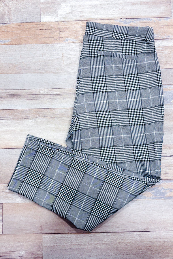 Pantalon extensible noir et blanc à carreaux jambe étroite (l)-Autres-La Penderie du Paradis 🕊
