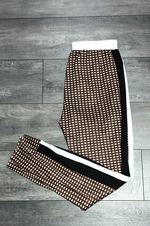 Pantalon brun à carreaux bande élastique (l) seconde main SHEIN   
