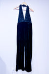 Black velvet jumpsuit with sequins and open back (s)