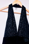 Black velvet jumpsuit with sequins and open back (s)