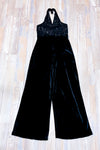 Black velvet jumpsuit with sequins and open back (s)